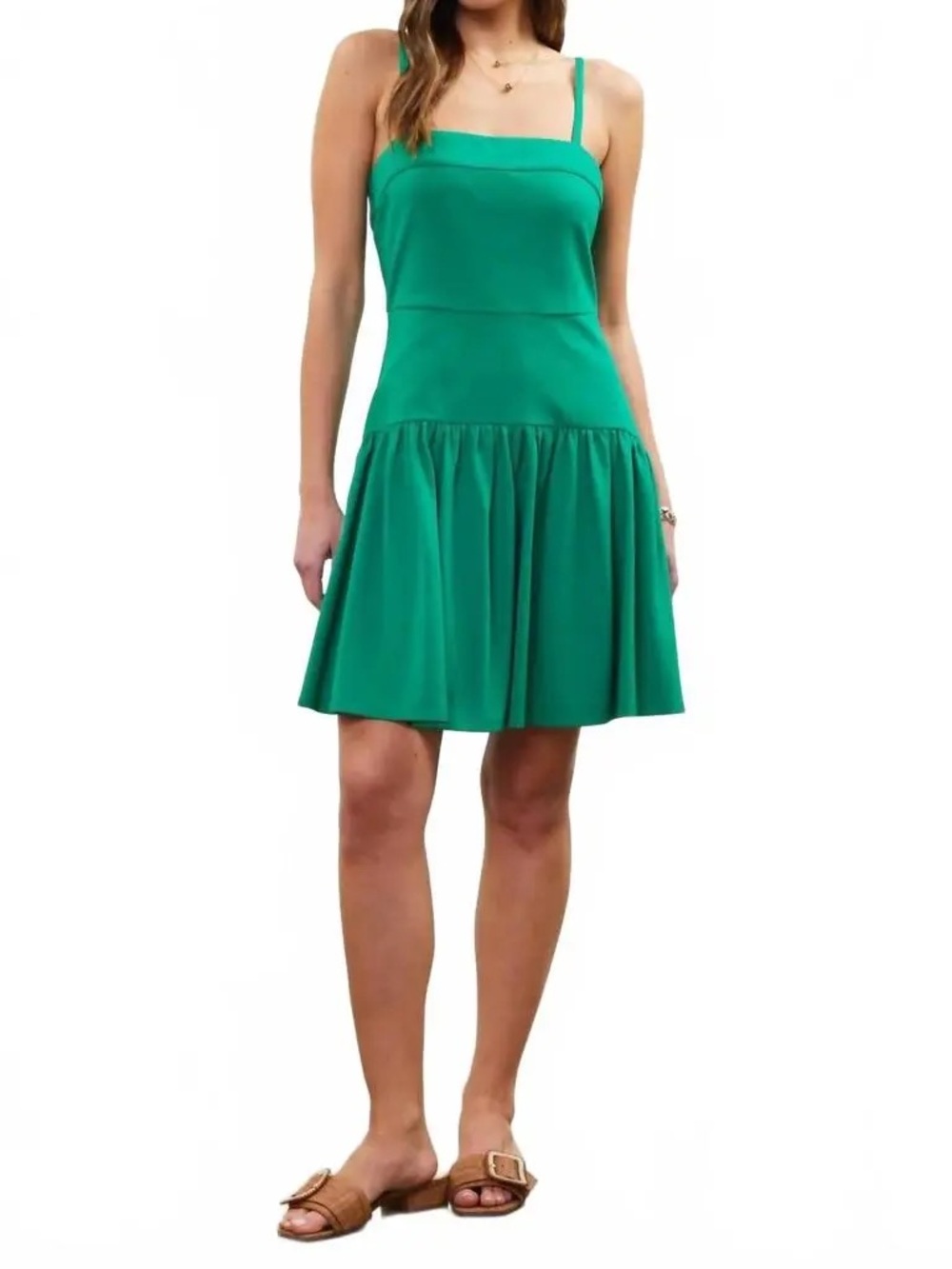 Skies Are Blue Emerald Green Spaghetti Strap Mini Dress